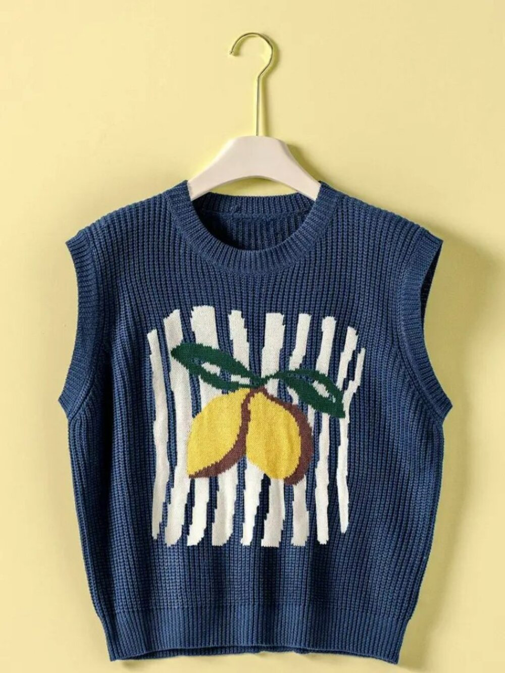 Lemon Graphic Knit Vest Citrus Print NEW